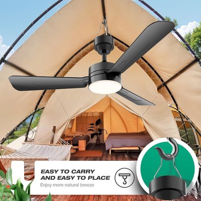 Işıklı tavan fanları, 36 inçlik LED fan lambası Kanca ile asılı,Kanca Tipi Tavan Fanı,Plug in Ceiling Fan Light,40W,3000-6500k,Uzak Kumanda,Portable Fan for Camping Bed,Patios,(Black)N DFFFFFN`