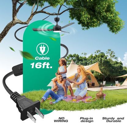 Işıklı tavan fanları, 36 inçlik LED fan lambası Kanca ile asılı,Kanca Tipi Tavan Fanı,Plug in Ceiling Fan Light,40W,3000-6500k,Uzak Kumanda,Portable Fan for Camping Bed,Patios,(Black)N DFFFFFN`